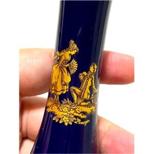 Vintage Limoges France Cobalt Blue & 24k Gold Bud Vase - Courting Couple